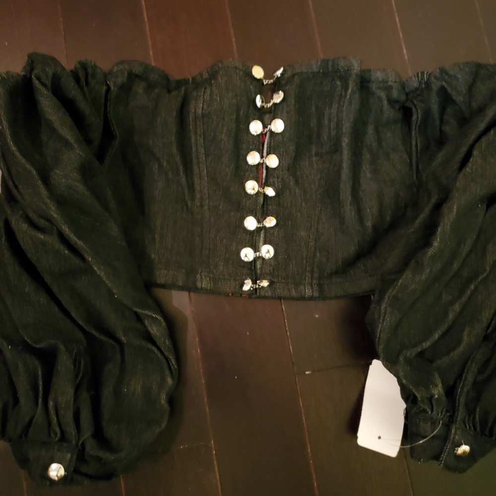 NWT Strapless Jean Top with Balloon Sleeves